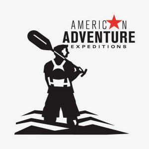 Logo for American Adventure Expeditions, featuring a rafter holding a paddle aloft.
