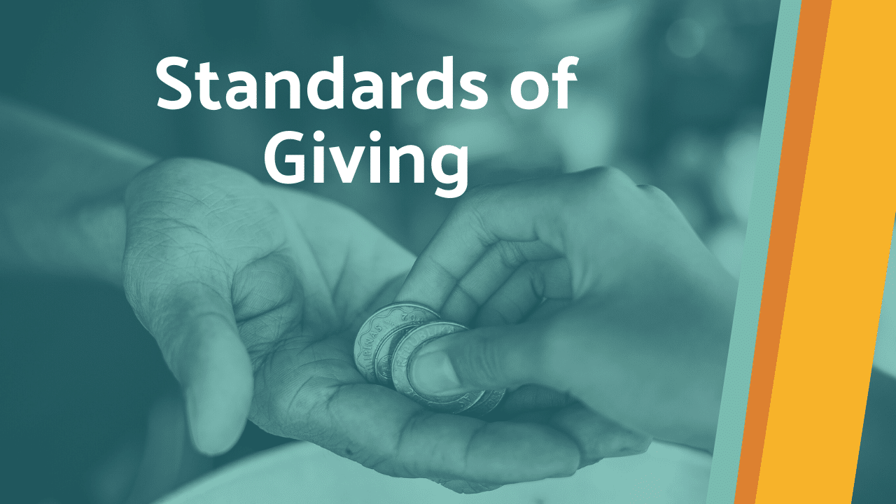 Blog thumbnail image with stylized Zebulon branding that reads "Standards of Giving" overlaid on an image of two hands exchanging coins.