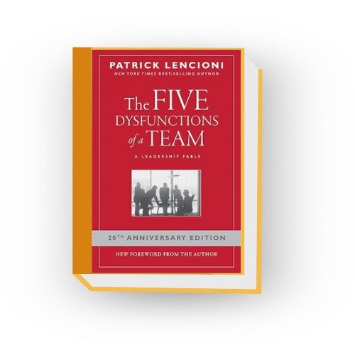 Stylized book graphic by Zebulon LLC showing "The Five Dysfunctions of a Team" front cover.