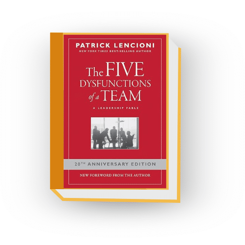 The front cover of Zebulon's top book recommendation "The Five Dysfunctions of a Team" by Patrick Lencioni.
