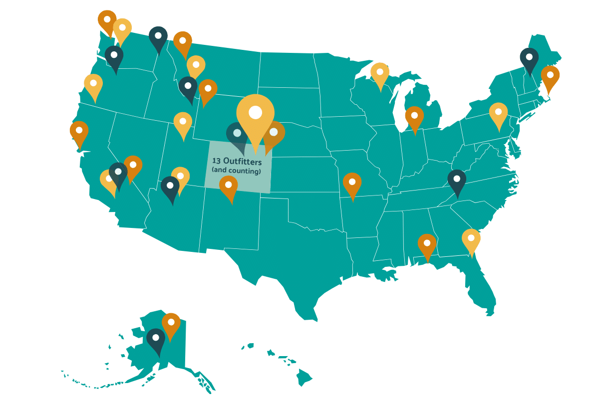 Map of the USA showing Zebulon's numerous consulting clients nationwide.