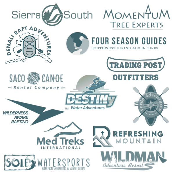 Logos of the more than dozen outdoor outfitters currently working with Zebulon LLC on financial strategy, leadership development, and business innovation.