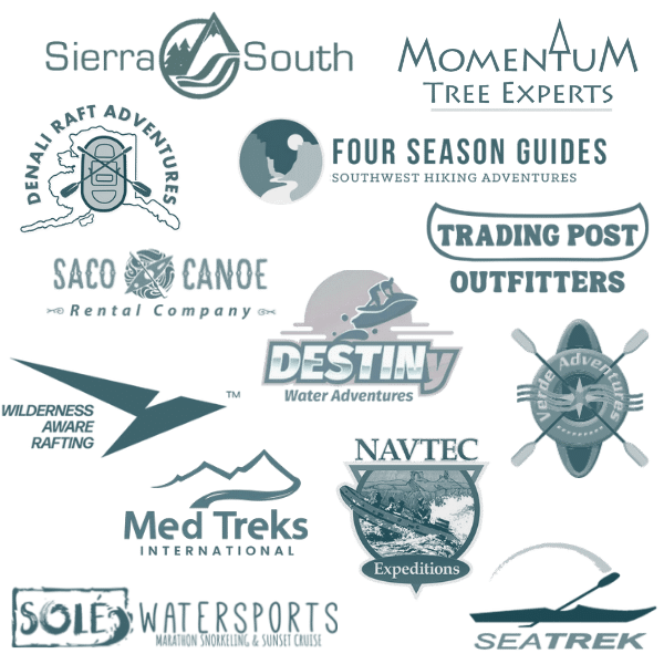 Logos of the more than dozen outdoor outfitters currently working with Zebulon LLC on financial strategy, leadership development, and business innovation.