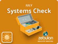 Calendar tile for Zebulon's July summer Industry Briefing - the Systems Check.